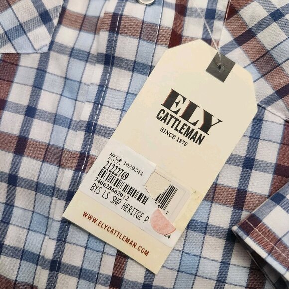 Ely Cattleman Boys Shirt Blue Plaid Western Long Sleeve Pearl Snap Small - Picture 6 of 8
